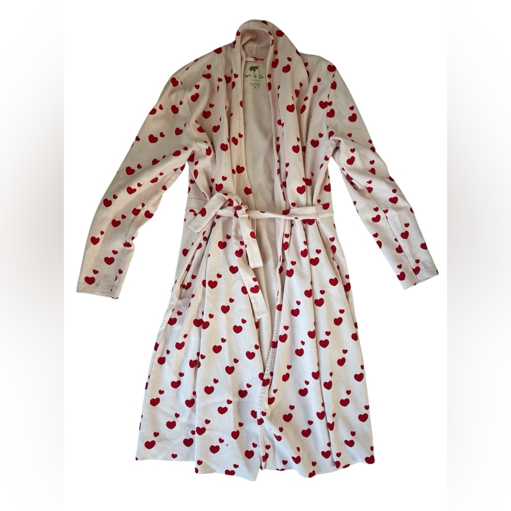 MONICA + ANDY ORGANIC WAFFLE KNIT PINK HEART BATH ROBE LOUNGE XL WOMENS
